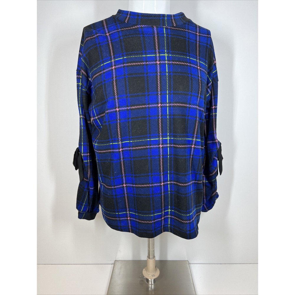 Ophelia Roe Blue Plaid Lightweight Tie Sleeves Long Sleeve Shirt‎ Womens SZ XL